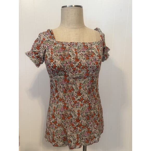 Roxy Dress Womens Small Floral Smocked Puff Sleeve Free The Animal NWT - Picture 1 of 9